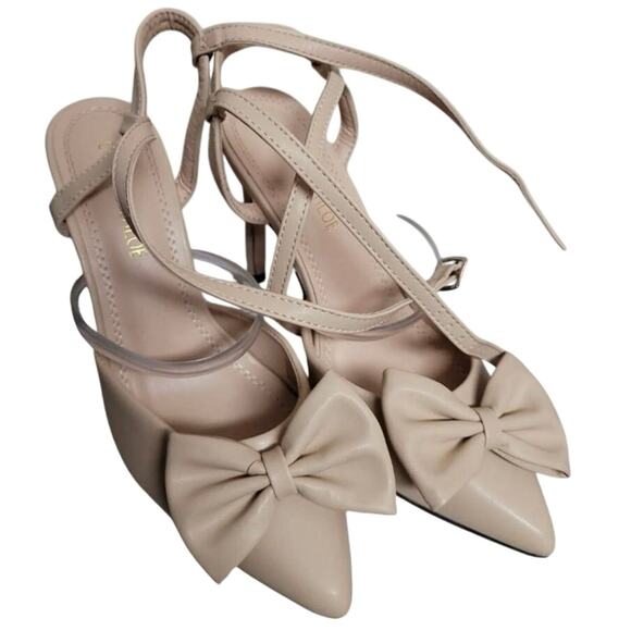 CHASE+CHLOE Halston Sandal Pumps Shoes Beige Color Bow 4.5 in, Size US 8.5M - Picture 3 of 11